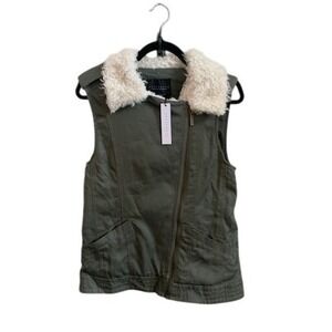Sanctuary Olive Green Faux Fur Lined Moto Vest XS